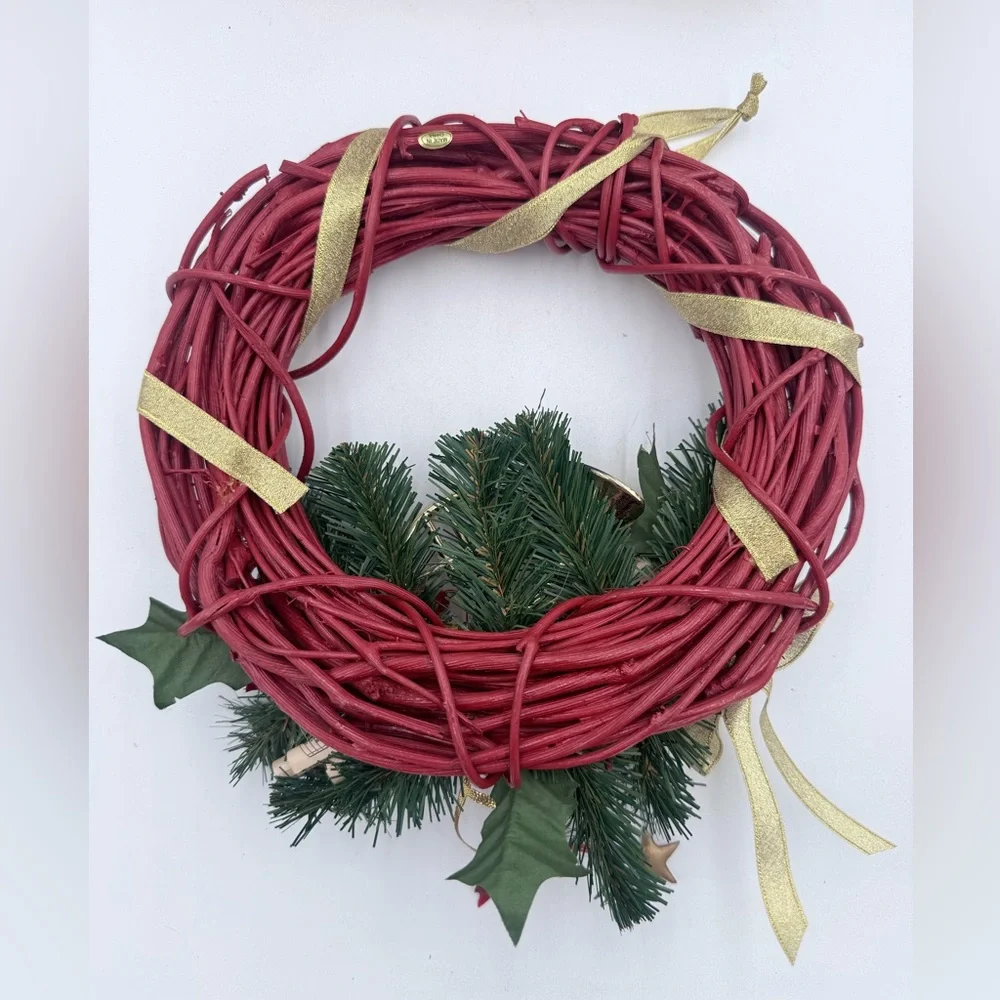 Vintage Rattan Christmas Holiday Wreath Lillian Vernon With Box 4245